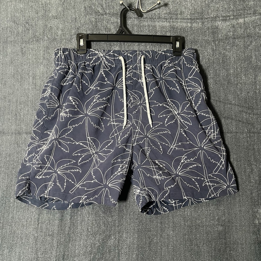 SURF8 Mens Swim Trunks Size Large L Navy Blue Embroidered Palm Tree Surf Shorts